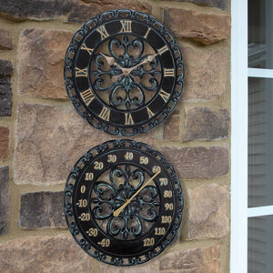 Hanging Wall Clock and Dial Thermometer Set