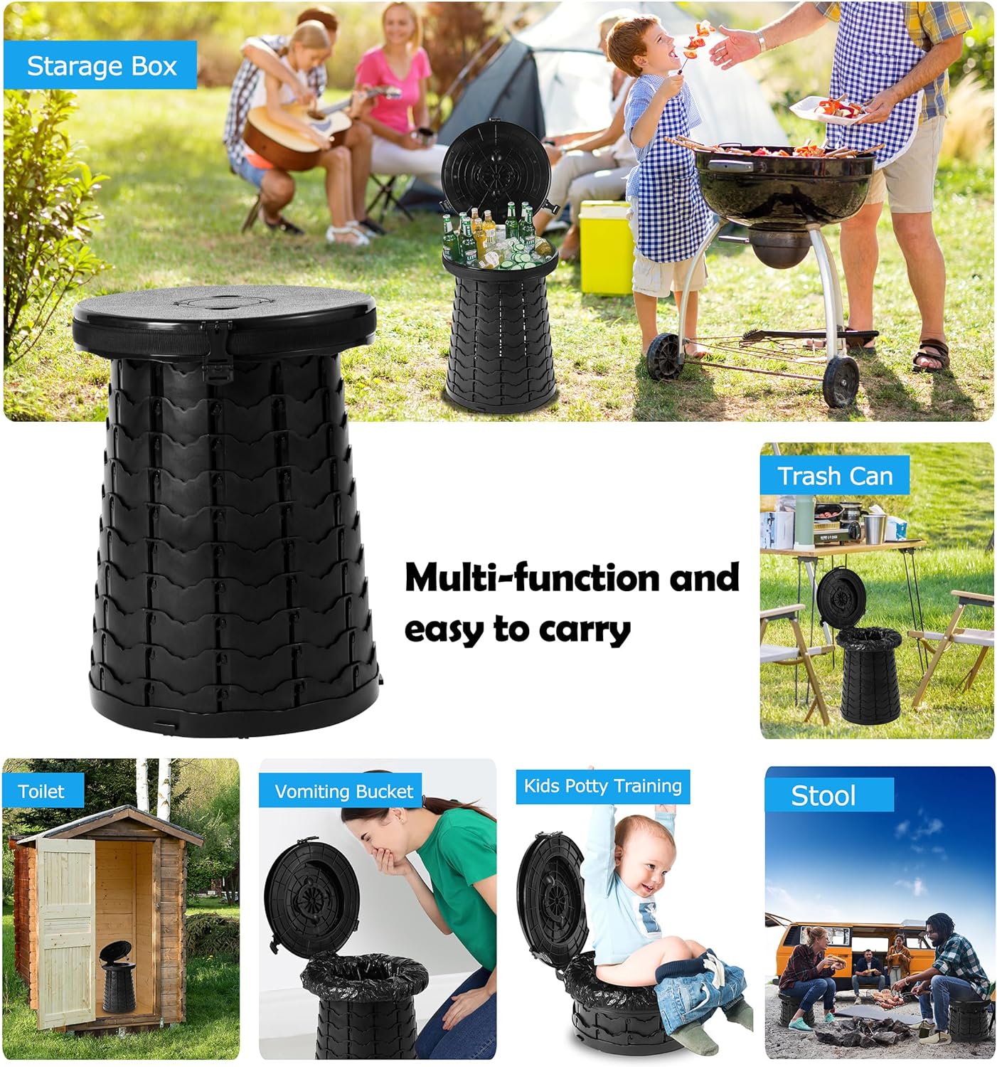 Upgrade Adjustable Foldable Outdoor Portable Toilet