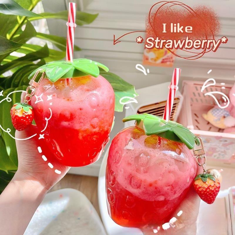 Plastic Strawberry Straw Water Bottle
