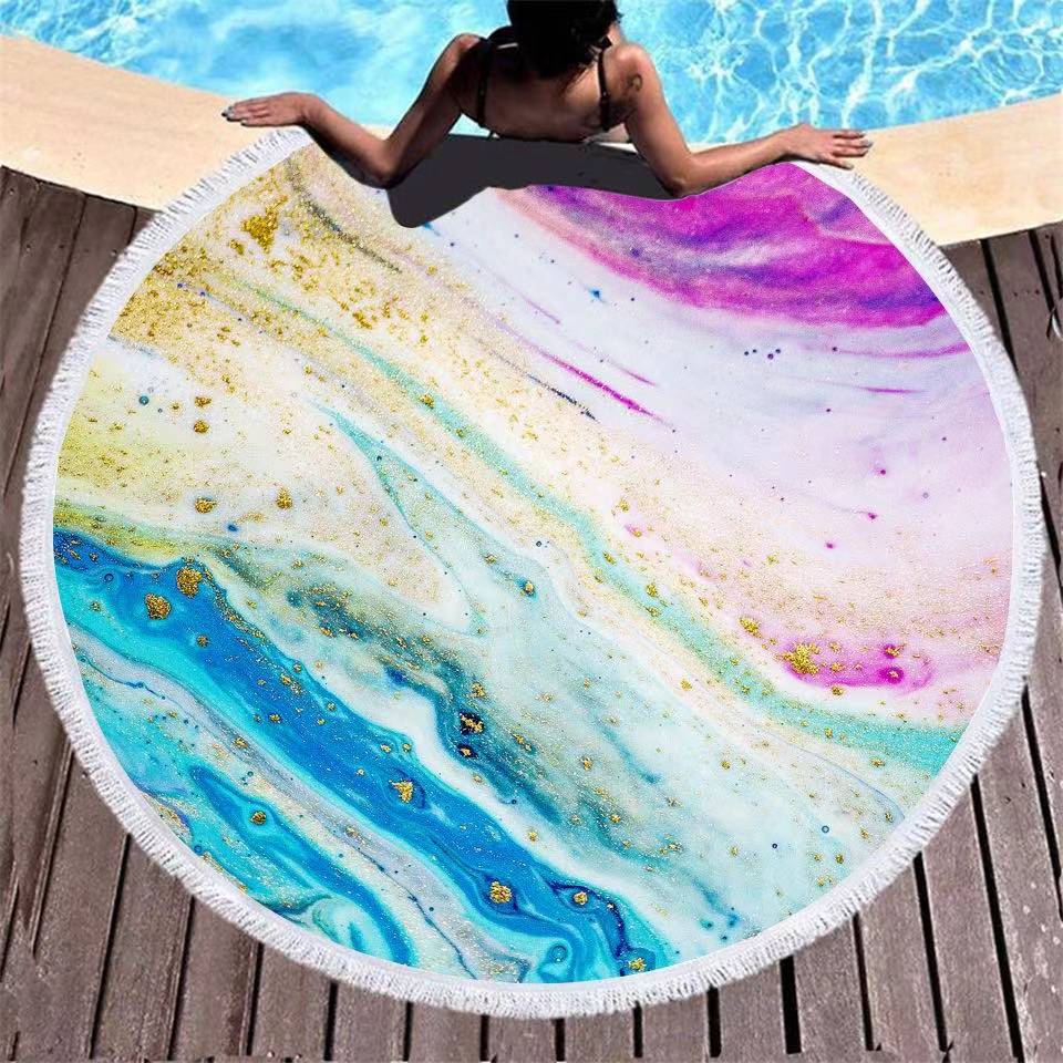 New Marbled Fringed Circular Bathroom Beach Towel