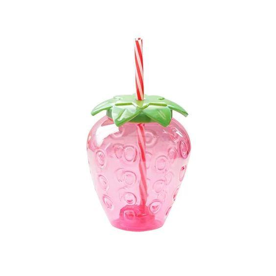 Plastic Strawberry Straw Water Bottle