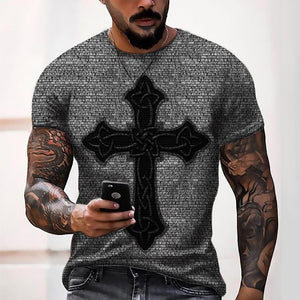 3D Graphic Printed Short Sleeve Shirts   Cross Print