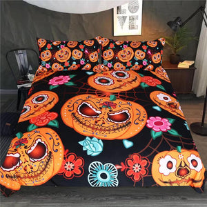 Halloween Pumpkin Flowers Duvet Cover Bedding Set